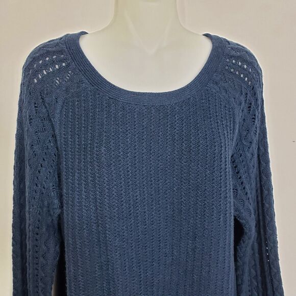 Ann Taylor Loft Womens Sweater Large Blue Cable Open Knit Round Neck Wool Blend - Picture 3 of 10